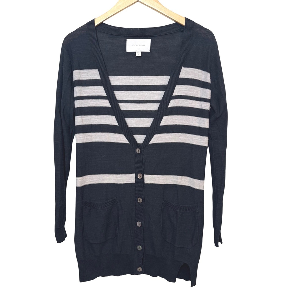 Brochu Walker Cardigan Small Linen Cotton Black Beige Long Length Quiet Luxury